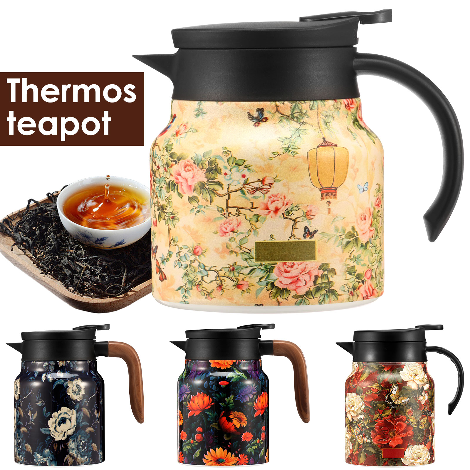 Vintage Coffee Equipment - 800/1000 ML Vintage Floral Tea Thermos