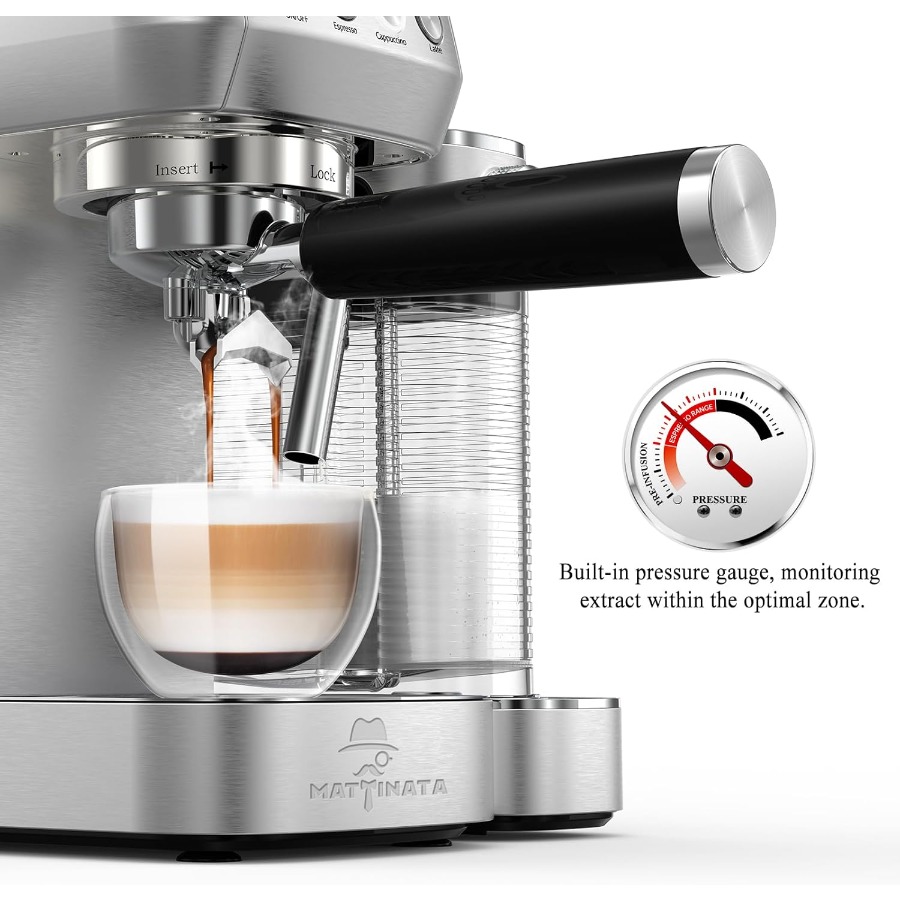 Cappuccino Coffee Machine with - Pressure Gauge Espresso ulasan dan harga